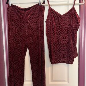 Soma Velvet Burnout Camisole and Pants Set in Burgundy